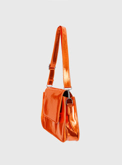 Faux leather shoulder bag, chrome  Removable and adjustable strap