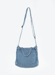 Denim crossbody bag Adjustable crossbody strap, fixed shoulder straps, zip fastening