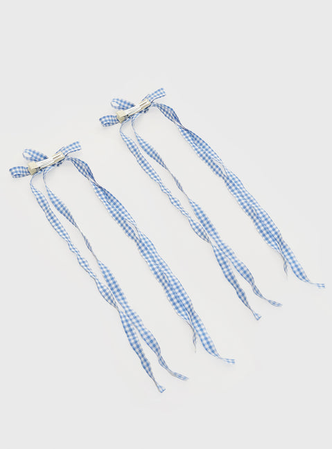Hair clip  Four bow tie design on two clips, gingham print Clip fastening\
