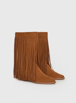 Wild Card Tassel Faux Suede Boots Brown