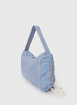 Blue Shoulder bag Slouchy look, striped print, fixed strap, exposed zip fastening, drawstring ruching detail at sides, internal zip pocket, flat base