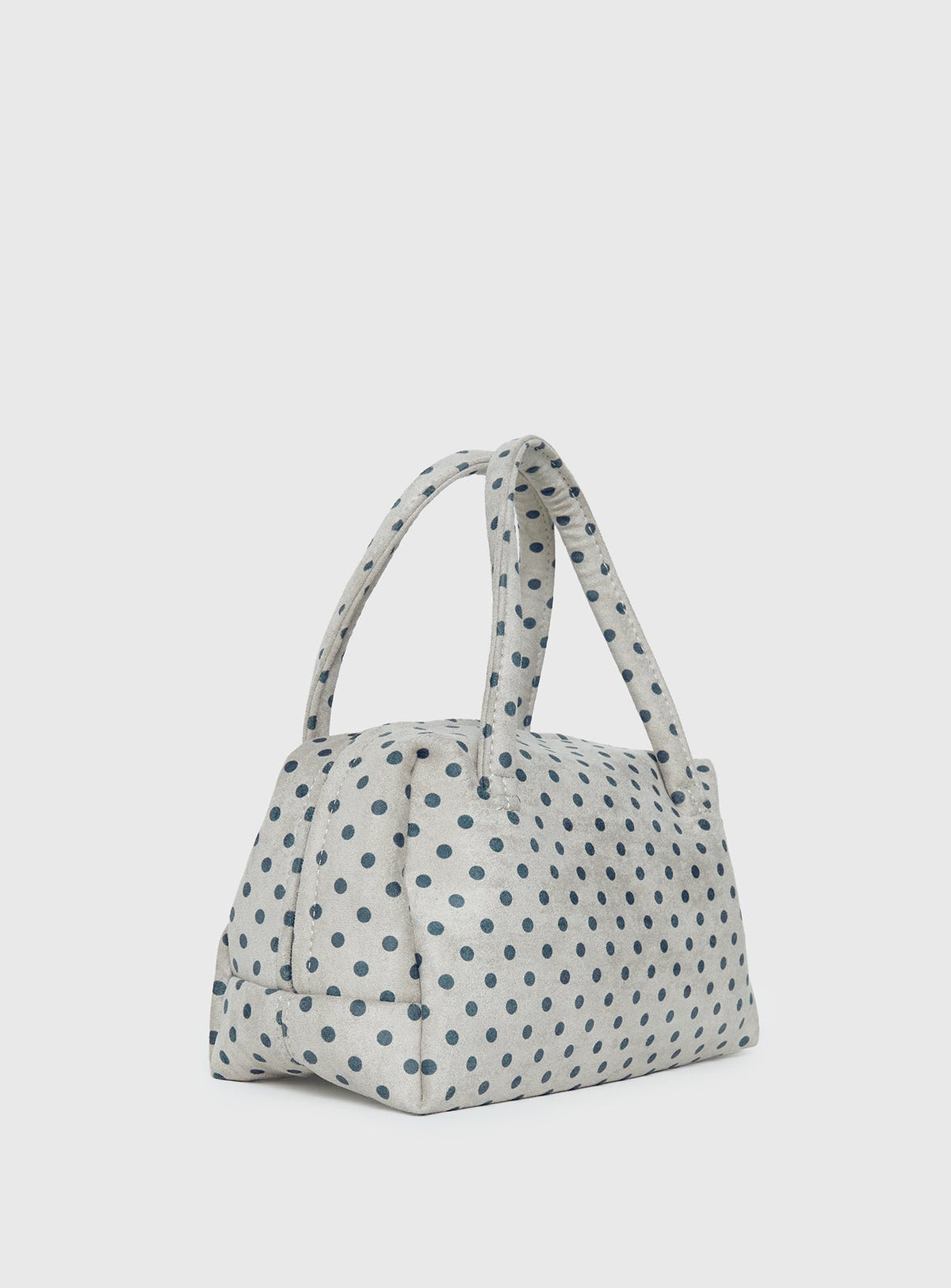 Luellah Faux Suede Boston Bag White / Grey Polka Dot