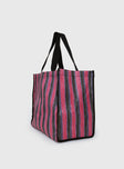 Tote bag Striped print, flat base, fixed strap, button fastening