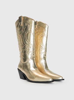 Billini Everlyn Cowboys Boots Gold Metallic