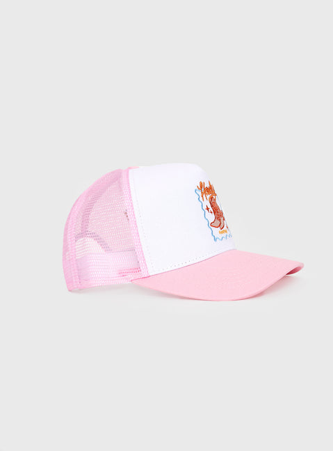 Graphic trucker hat Mesh back panels, snap back fastening 