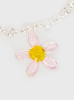 Gold-toned necklace Pearl detail, lobster clasp fastening, flower pendant