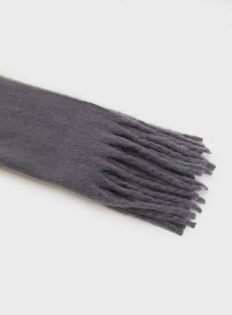 Grey Scarf Soft material, fringed edges 