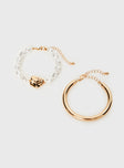 Gold-toned bracelet pack Pack of two, lobster clasp fastening, one cuff & one bracelet, pearl detail