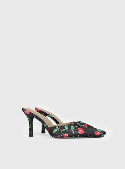 Cherry Season Pointed Toe Heels Black Multi