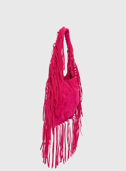 Currents Faux Suede Tassel Shoulder Bag Pink