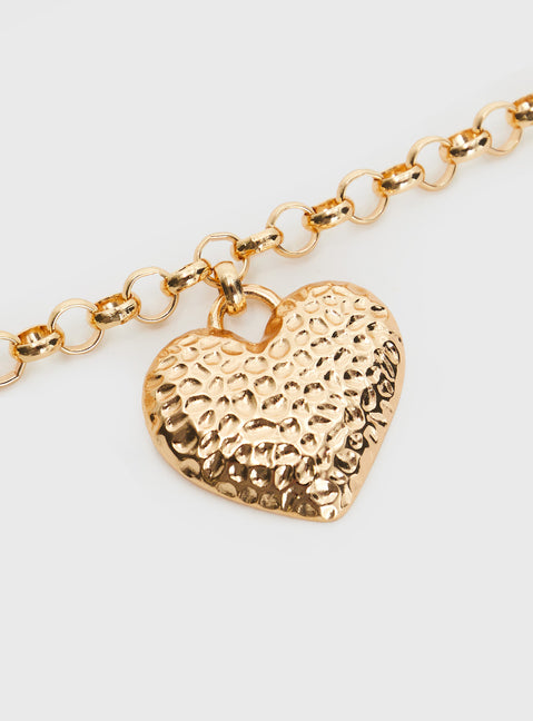 Necklace Gold-toned, heart shaped pendant, lobster clasp fastening