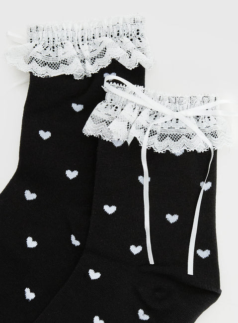Reminisce Heart Detail Socks Black / White