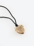 Gold-toned heart pendant necklace Cord style chain, tie fastening