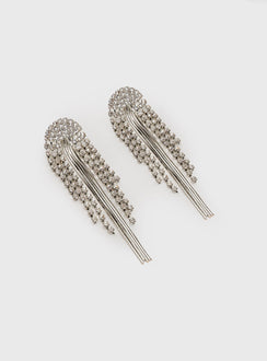 Silver-toned earrings Diamante detail, stud fastening