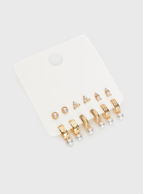Earring pack  Pack of six, hoop & stud styles, stud fastening, pearl detail