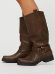 Faux leather boots Silver-toned hardware, pull tabs at leg, square toe