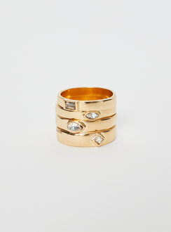 Ring pack Gold toned, four pack, gem detail
