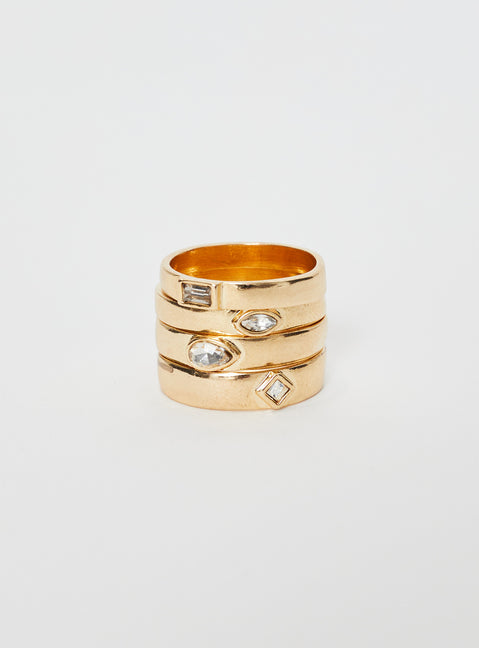 Ring pack Gold toned, four pack, gem detail