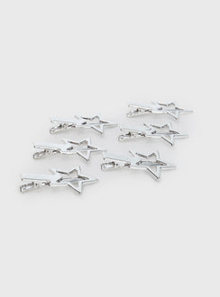 Star Studded Hair Clip Pack Silver