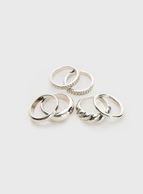 Silver-toned ring pack Pack of six, lightweight