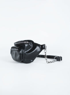 Crossbody belt bag Faux leather material  Adjustable strap  Silver-toned hardware  Zip fastenings 