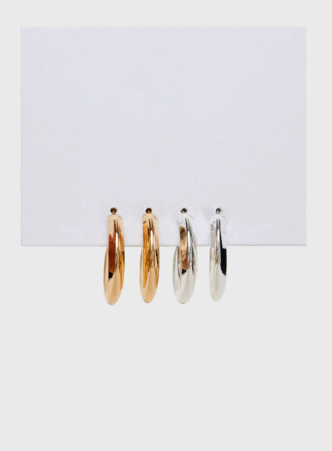 Earring pack Mixed metals, hoop style, stud fastening