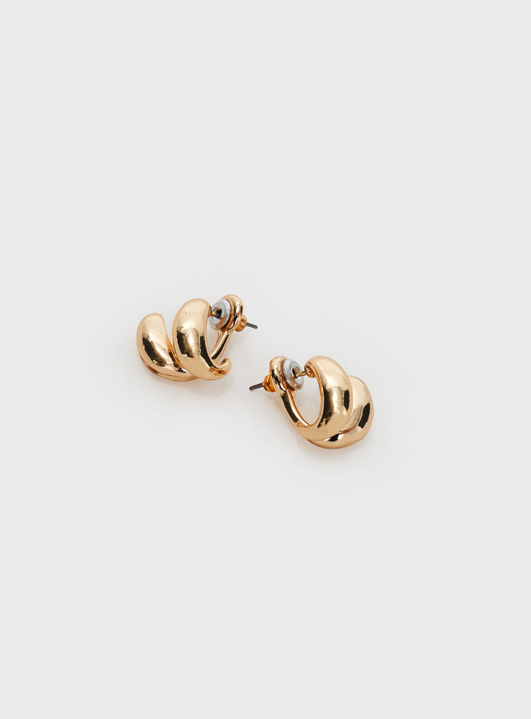 Gold-toned earrings Stud fastening, lightweight