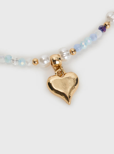 Necklace Beaded design, heart pendant design, lobster clasp fastening