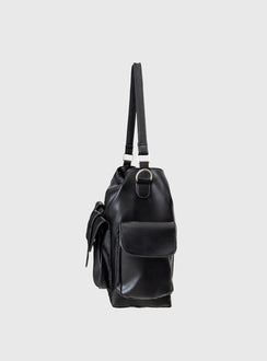 Faux leather bag Adjustable & removable shoulder and crossbody straps, silver-toned hardware, zip fastening, four external magnetic button fastening pockets, flat base