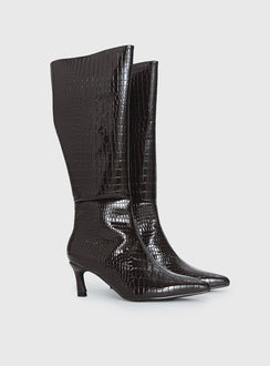 Therapy Dove Knee High Boots Chocolate Croc