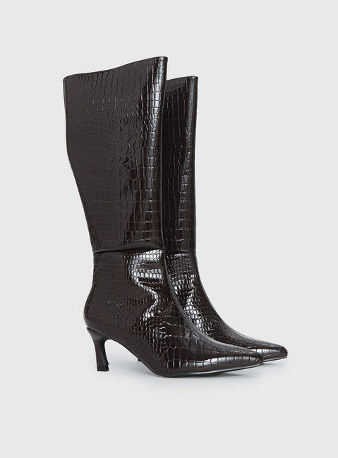 Therapy Dove Knee High Boots Chocolate Croc