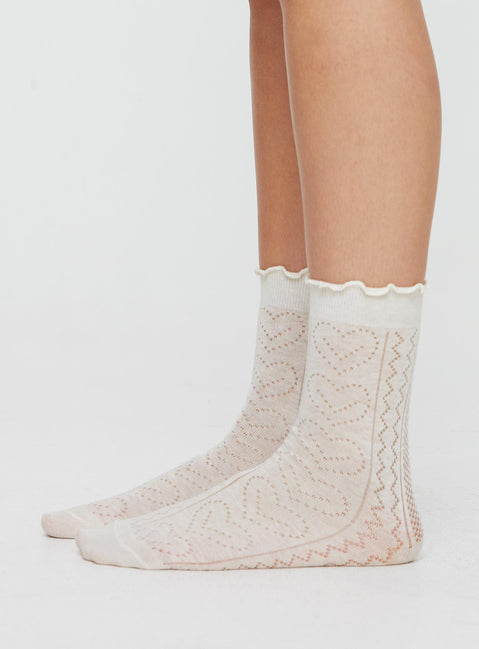 Pointelle socks Crew style, frill hem, good stretch