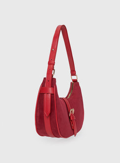 Jaxton Buckle Faux Suede Shoulder Bag Red