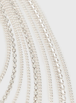 Silver-toned necklace Layered design, diamante detail, lobster clasp fastening, adjustable length Princess Polly Lower Impact