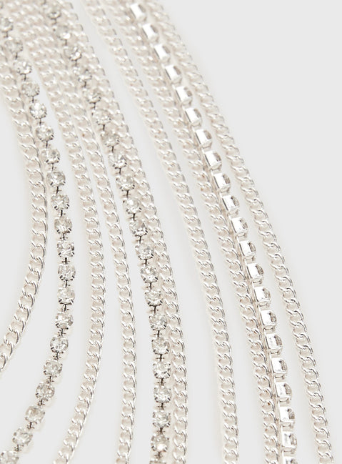 Silver-toned necklace Layered design, diamante detail, lobster clasp fastening, adjustable length Princess Polly Lower Impact