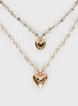Gold-toned necklace pack Set of two, pearl & gemstone detail, lobster clasp fastening, heart pendants