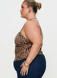 side view of model wearing Princess Polly Jaquelyn Top Leopard Curve Sleeveless Square Neck 