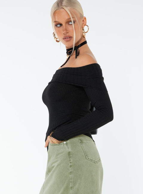 Wyandra Off The Shoulder Knit Sweater Black Princess Polly  long 