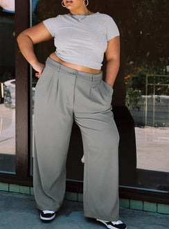 Front view of model wearing  front Princess Polly Low Rise Pants Low Rise Pants Low Rise Pants Low Rise Pants  Archer Pants Light Grey Curve