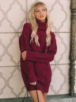 product Princess Polly High Neck  Bonington Sweater Dress Burgundy