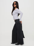 Ribbon Stamp Wide Leg Jeans Washed Black