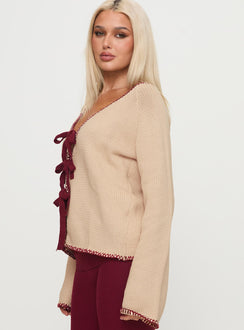 side view of model wearing Princess Polly Kiss Goodbye Knit Cardigan Multi Long 