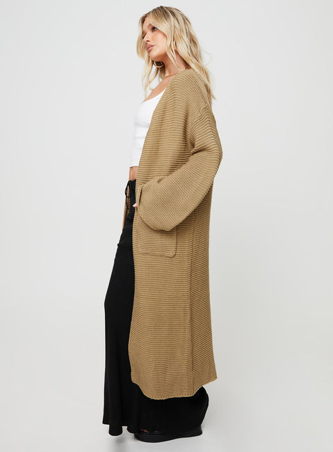 Finneas Longline Cardigan Beige Princess Polly  long 