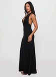 side view of model wearing Princess Polly Tinisie Maxi Dress Black Plunger 