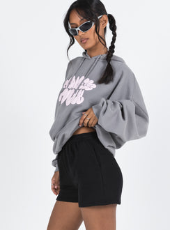 side view of model wearing Princess Polly Cenzo Track Shorts Black High Waisted Shorts 