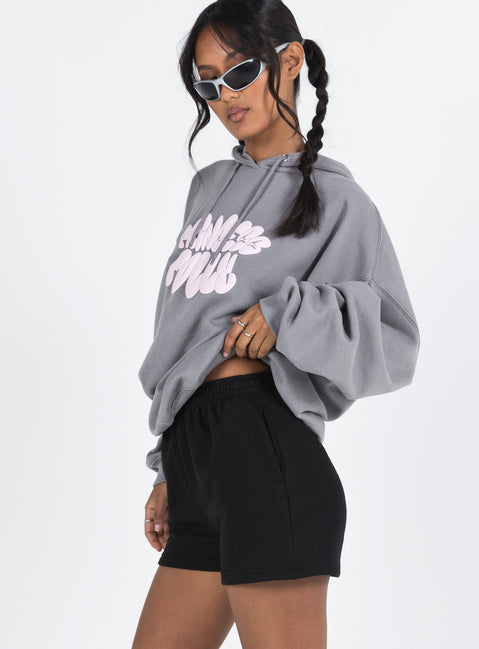 side view of model wearing Princess Polly Cenzo Track Shorts Black High Waisted Shorts 