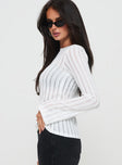 side view of model wearing Princess Polly Tuppence Ribbed Long Sleeve Top White Full Sleeves Boat Neck 