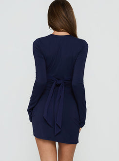 Madelon Long Sleeve Wrap Mini Dress Navy