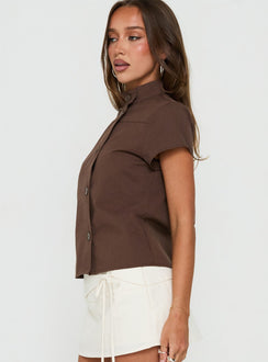 Big Moves Funnel Neck Asymmetrical Top Brown