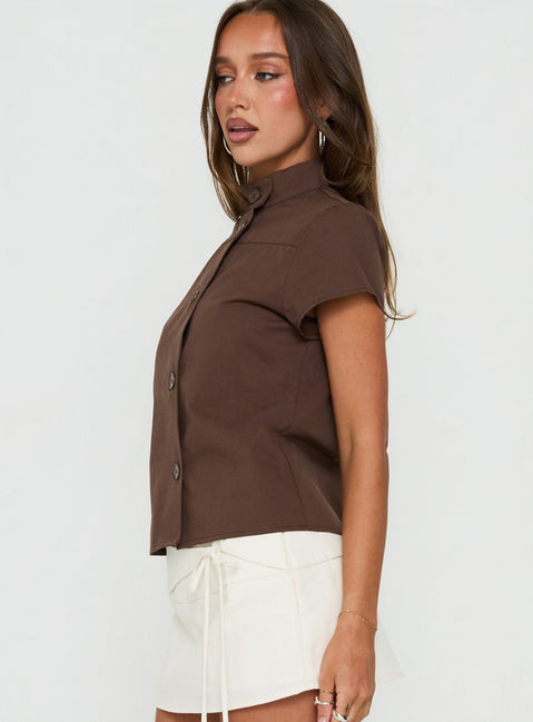 Big Moves Funnel Neck Asymmetrical Top Brown